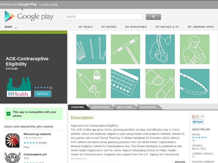 A screenshot of ACE's Google Play entry.
